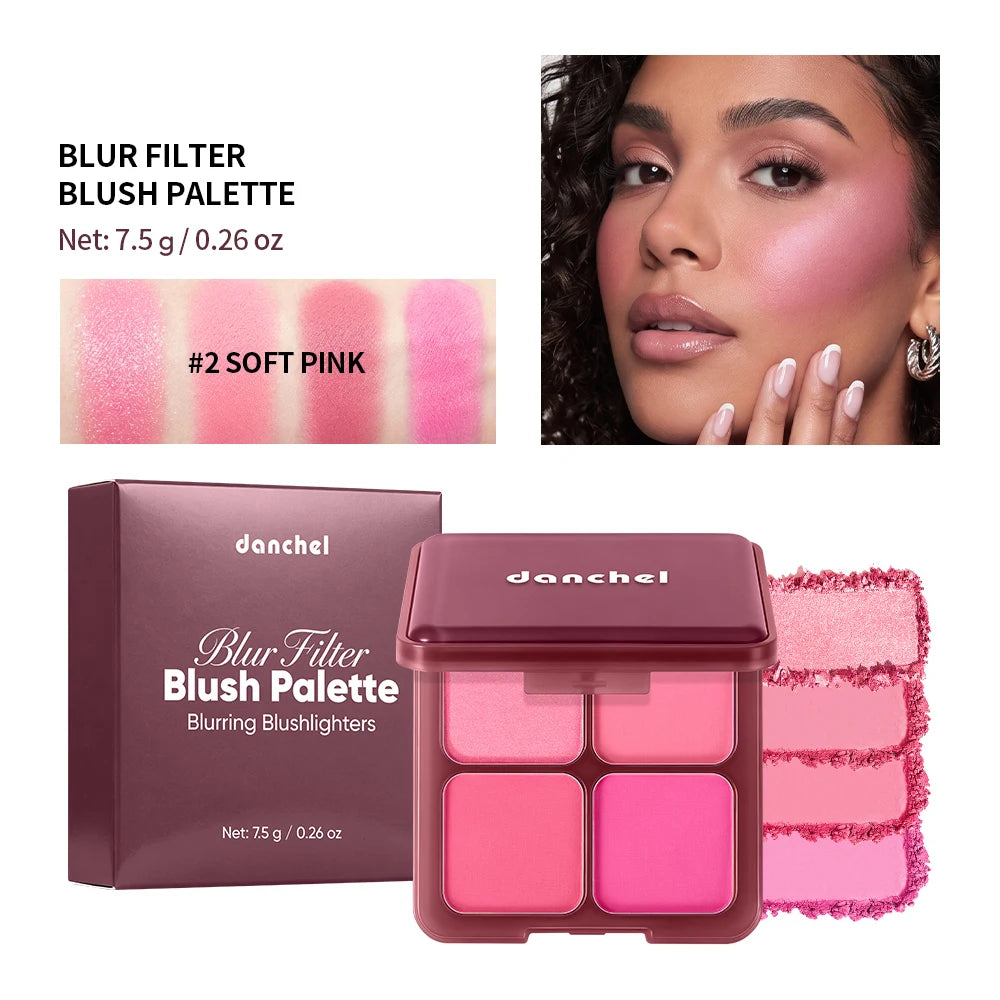 4-in-1 Blush & Highlighter Palette – 3 Matte Shades, Soft Glow Blush Highlighter Palette Qst 02