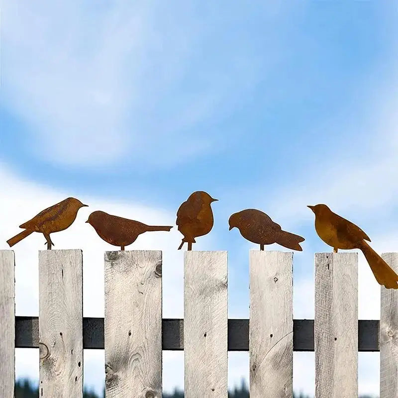 4-Pack Rusty Metal Bird Garden Decorations – Retro Iron Art Garden Decor Qst