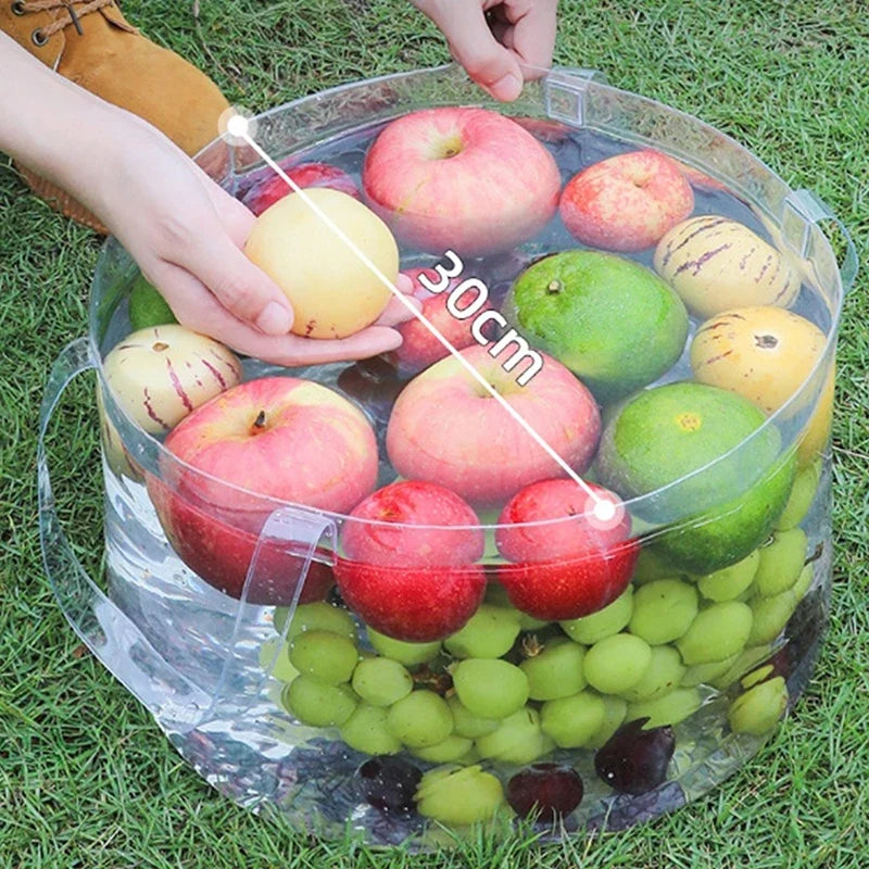 Foldable Transparent Bucket – Portable Clear Picnic Fruit Basket Foldable Outdoor Basket Qme