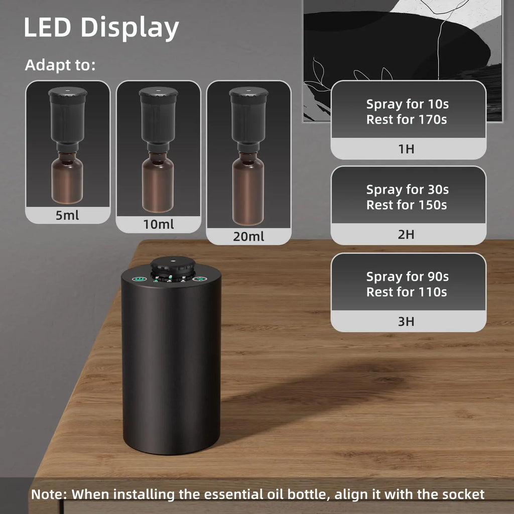 Waterless Cordless Essential Oil Diffuser – 3 Mist Levels Aromatherapy Diffuser Qst