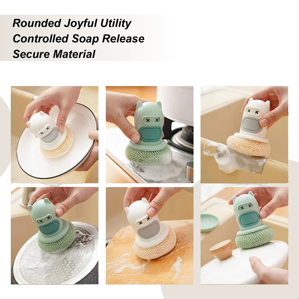 Dish Brush Soap Dispenser – Press Scrub Sponge for Kitchen Dish Scrub Brush Qme