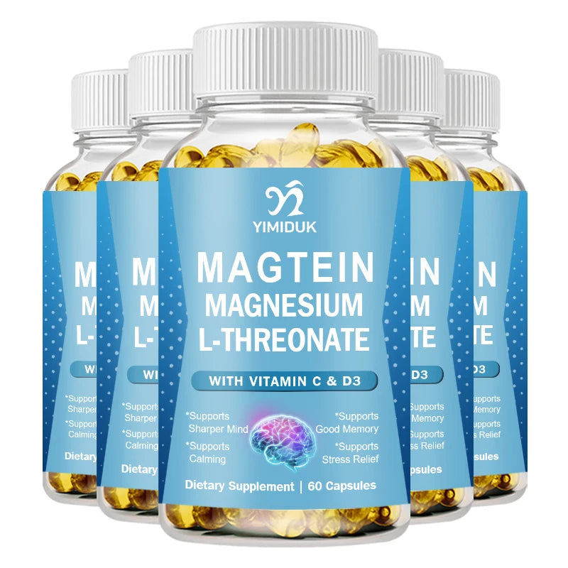 Magnesium L-Threonate 120 Capsules | Cognitive & Sleep Support Magnesium Supplement Qst 5 Bottles-60pcs