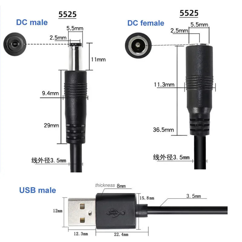 USB to DC Power Splitter Cable 5.5×2.5mm 22AWG 3A – 3-Pack DC Power Splitter Cable Qme