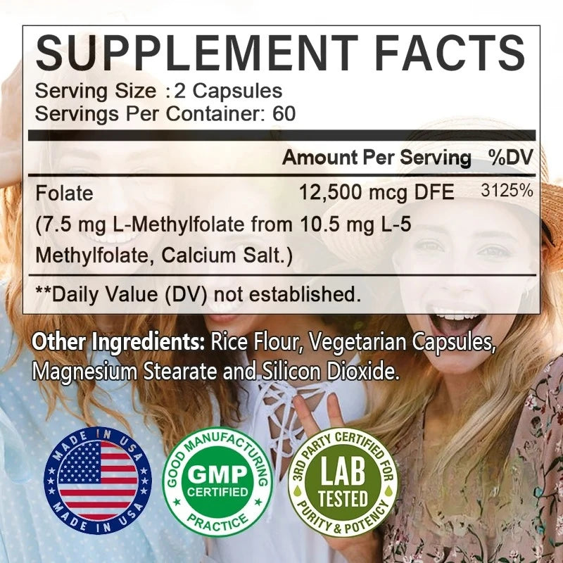 L-Methylfolate 7.5mg Max Potency – Activated B9, Non-GMO Folate Supplement Qst