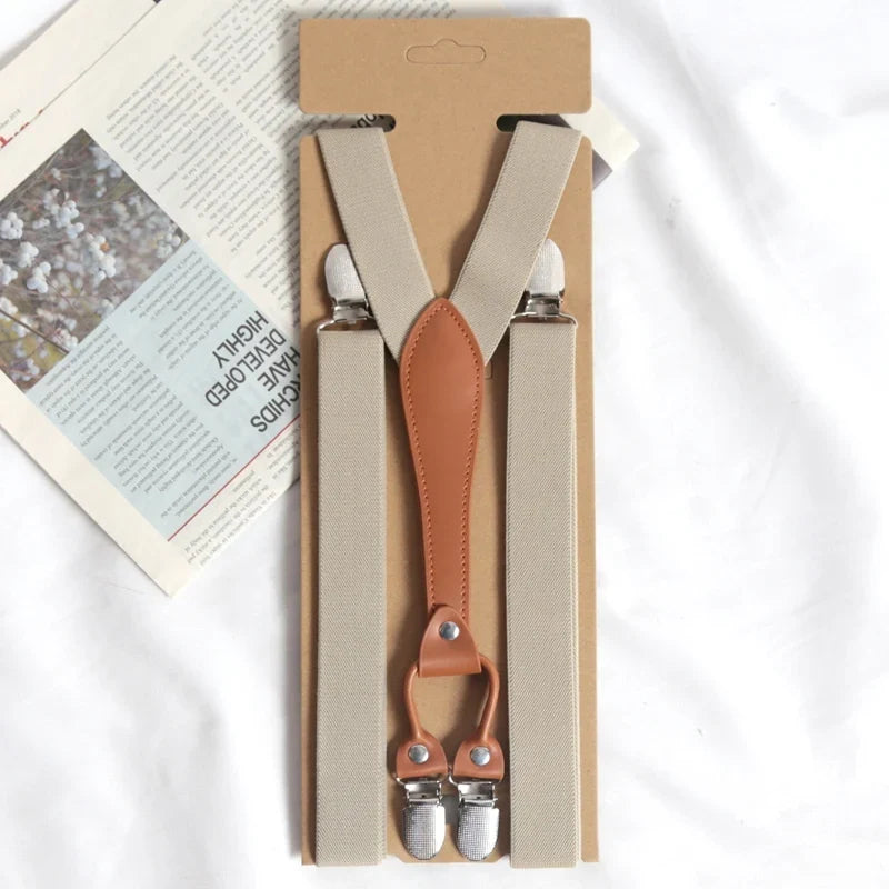 Vintage Y-Back Suspenders Men Women Button End Adjustable Vintage Suspenders Qme khaki