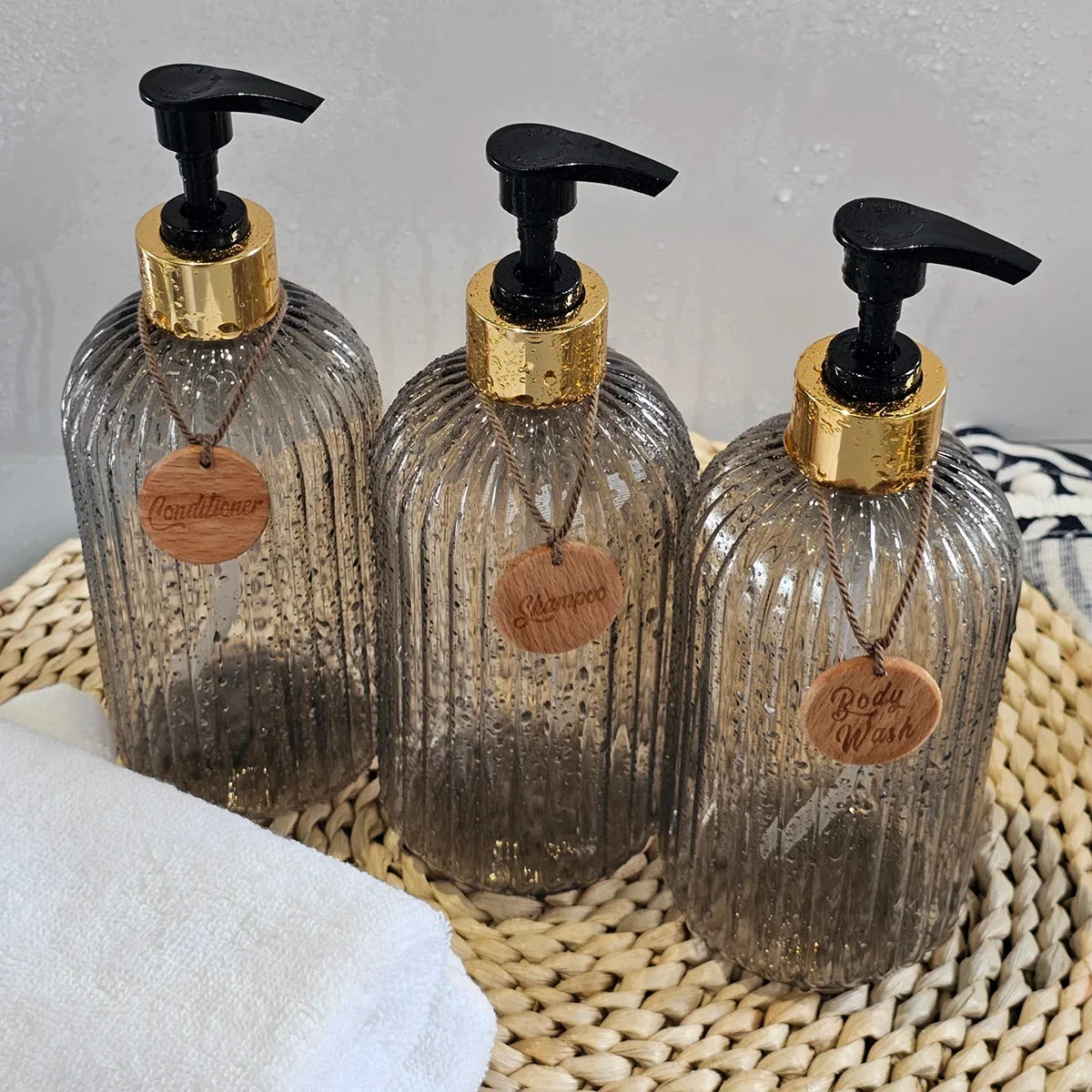 Elegant 500ml Shampoo Conditioner Body Wash Dispenser Bottles Bathroom Dispenser Set Qme