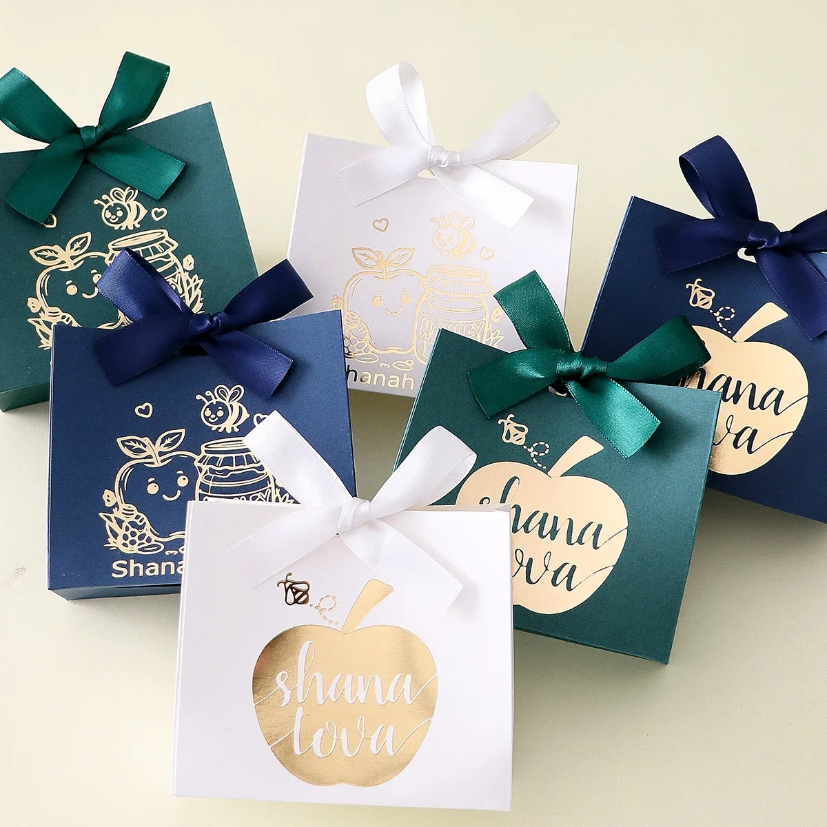10 Square Paper Gift Boxes Jewish New Year Gold Apple Design Holiday Gift Boxes Qme