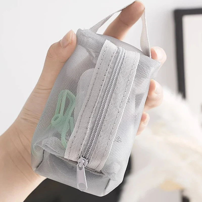 Mesh Cosmetic Bag Travel Toiletry Makeup Pouch Organizer Cosmetic Travel Pouch Qme
