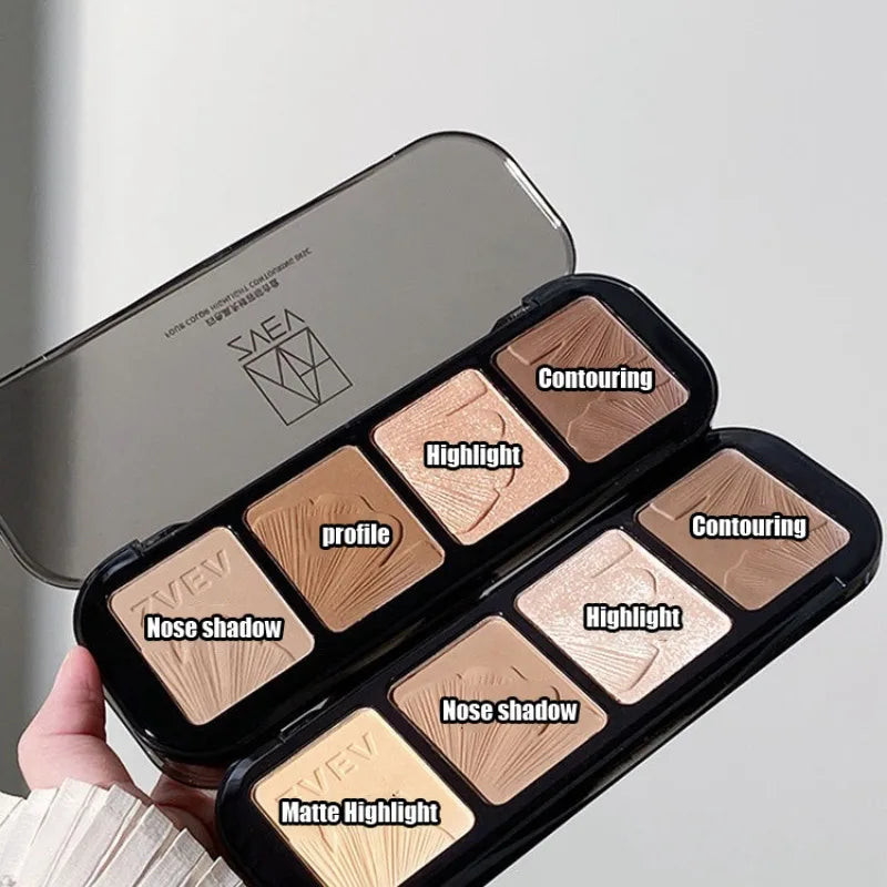 4-in-1 Contour & Highlight Palette – Silky Blurring Powder Contour Highlight Palette Qme
