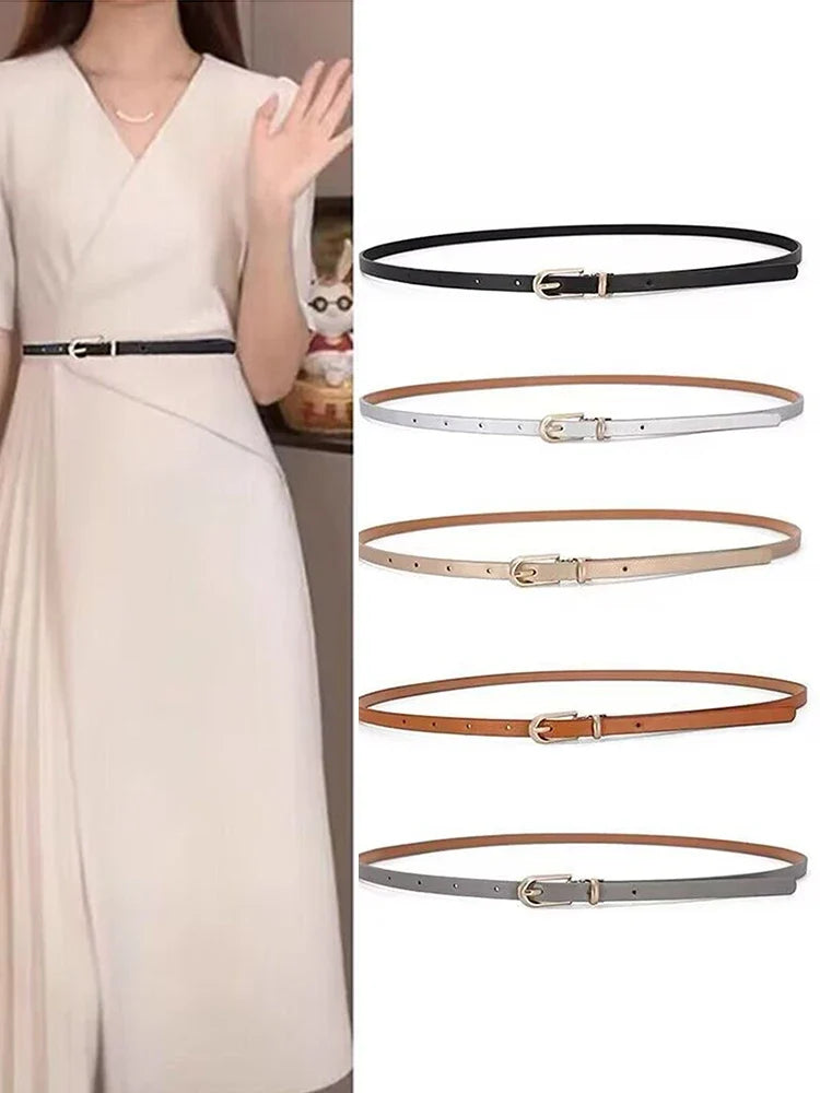 Women's Thin PU Belt Pin Buckle – Black, White & Gray Women's Thin Belt Qme