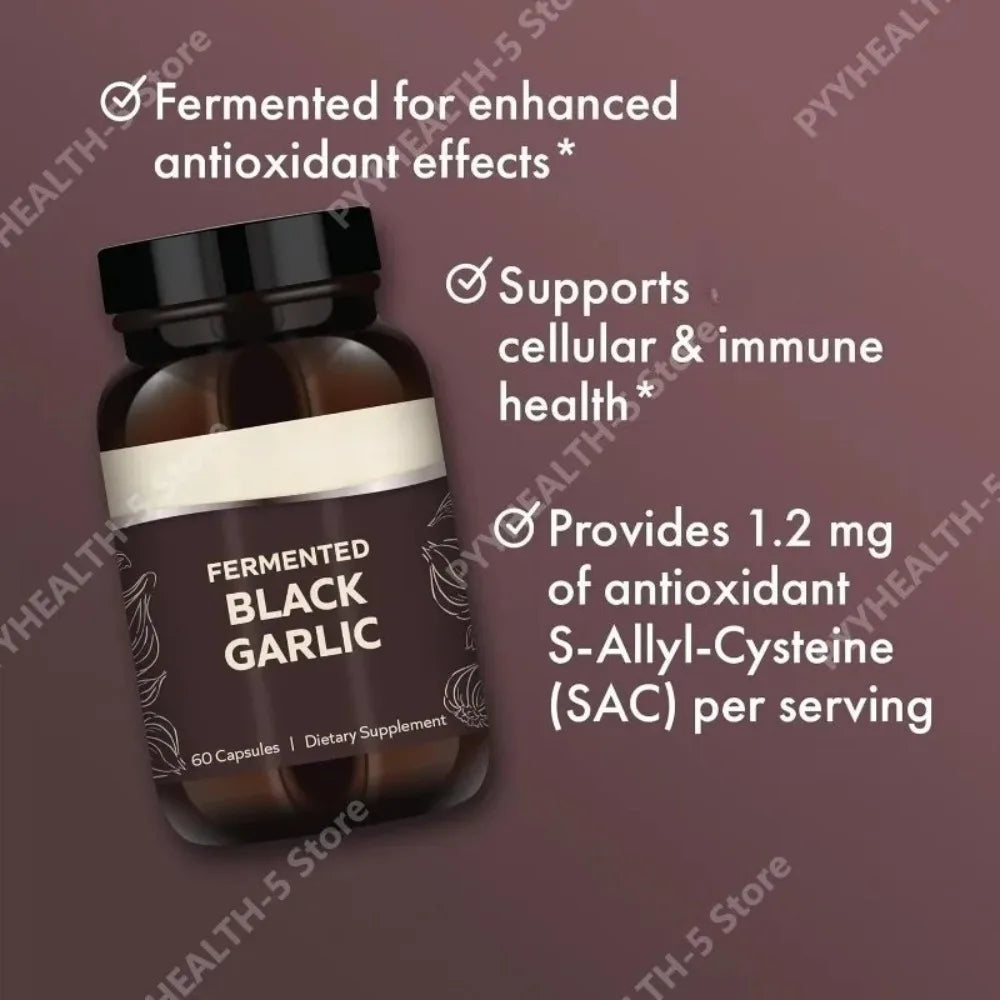 Fermented Black Garlic Capsules – Antioxidant & Wellness 60ct Herbal Supplement Capsules Qst
