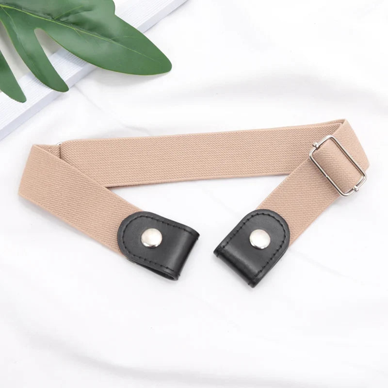 Women's Buckle-Free Elastic Waist Belt – Adjustable, 7 Colors Elastic Waist Belt Qme Beige