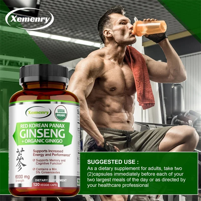 Korean Red Panax Ginseng & Ginkgo Biloba Capsules | Xemenry Herbal Supplement Qst
