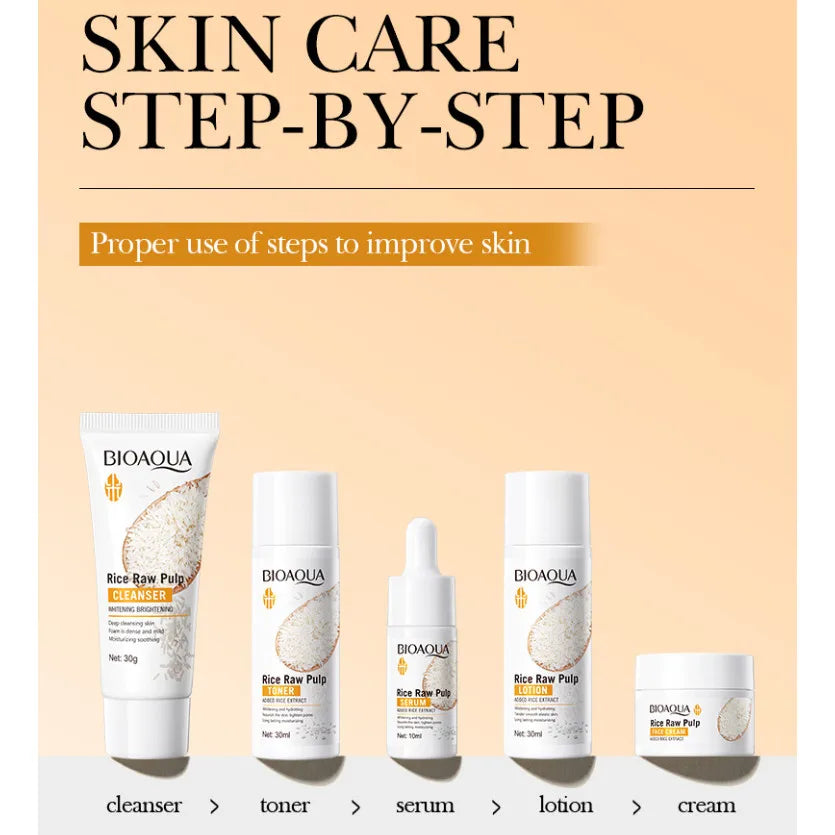 BIOAOUA Rice Raw Brightening Hydrating Skincare Set – 5pcs Skincare Gift Set Qme