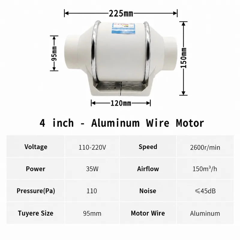 Silent Inline Duct Fan – Bathroom Kitchen Ventilator | ZARTSEN Inline Duct Fan Qst 4inch 220 V 220V-240V EU Plug