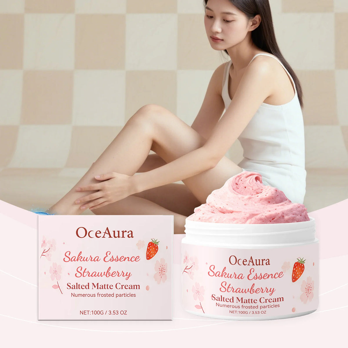 OceAura Sakura Strawberry Body Scrub – Exfoliating & Glow Body Scrub Cream Qst