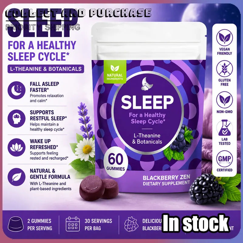 Sleep Gummies L-Theanine & Botanicals – Blackberry, 60ct Sleep Supplement Gummies Qst