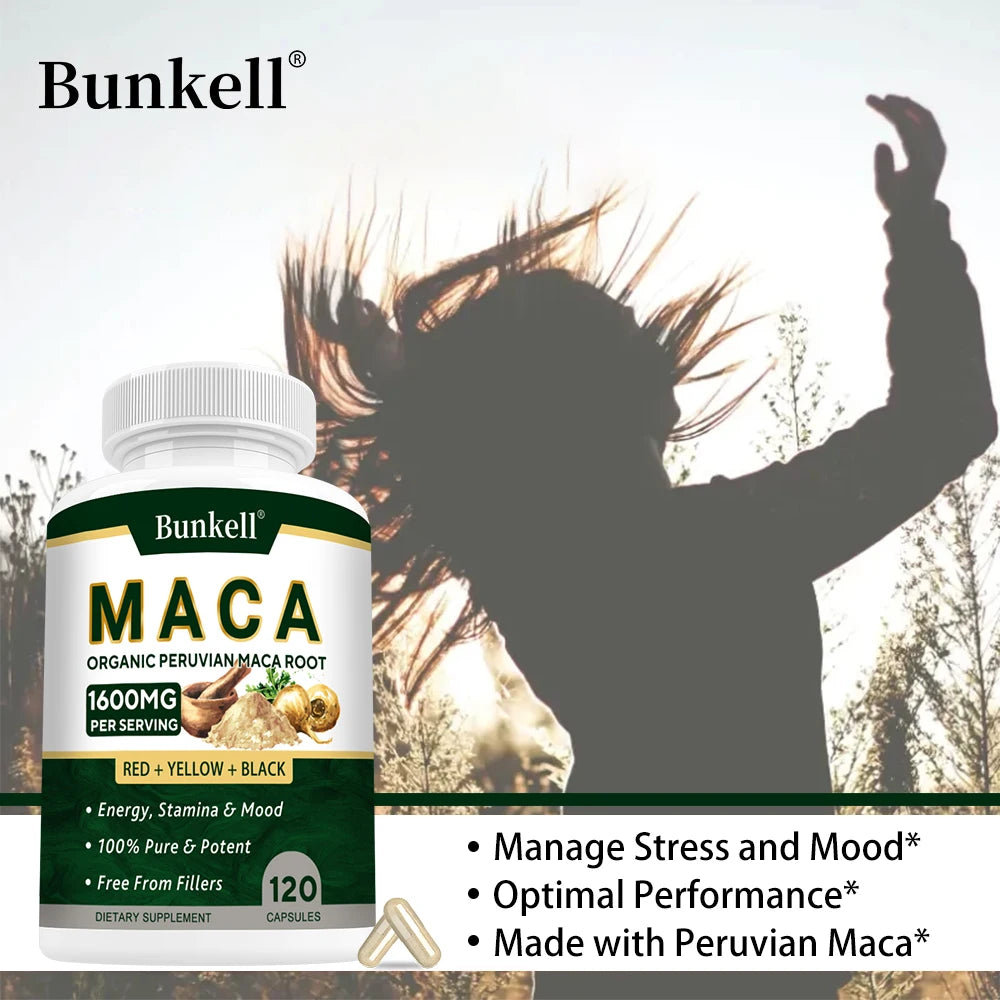 Organic Maca Root Capsules 1600mg – Triple Black Red Yellow Blend Maca Root Supplement Qst