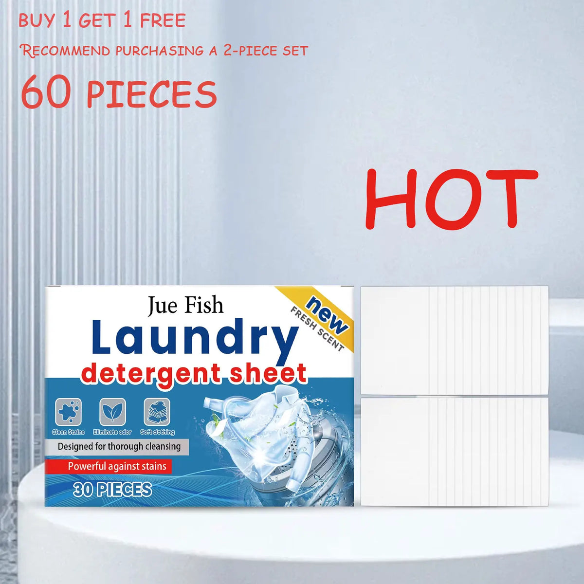 Jue Fish Laundry Detergent 30ct – Gentle & Powerful Stain Removal Laundry Detergent Qme 60 pieces