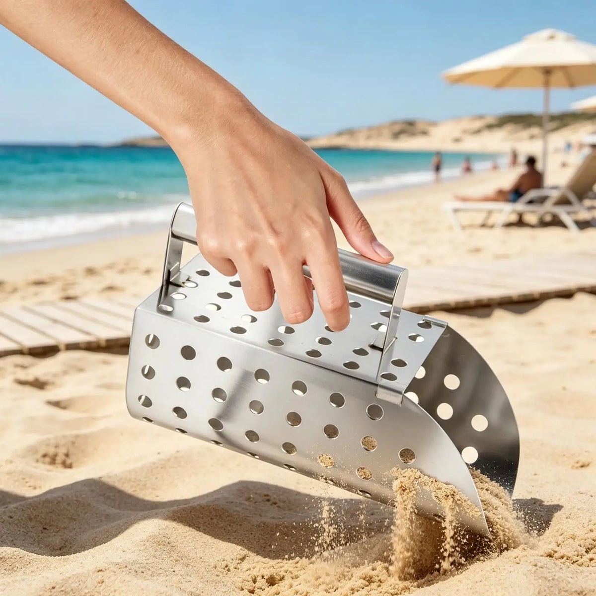 Heavy Duty Sand Scoop Sifter – Beach Treasure Hunting Shovel Sand Scoop Sifter Qme