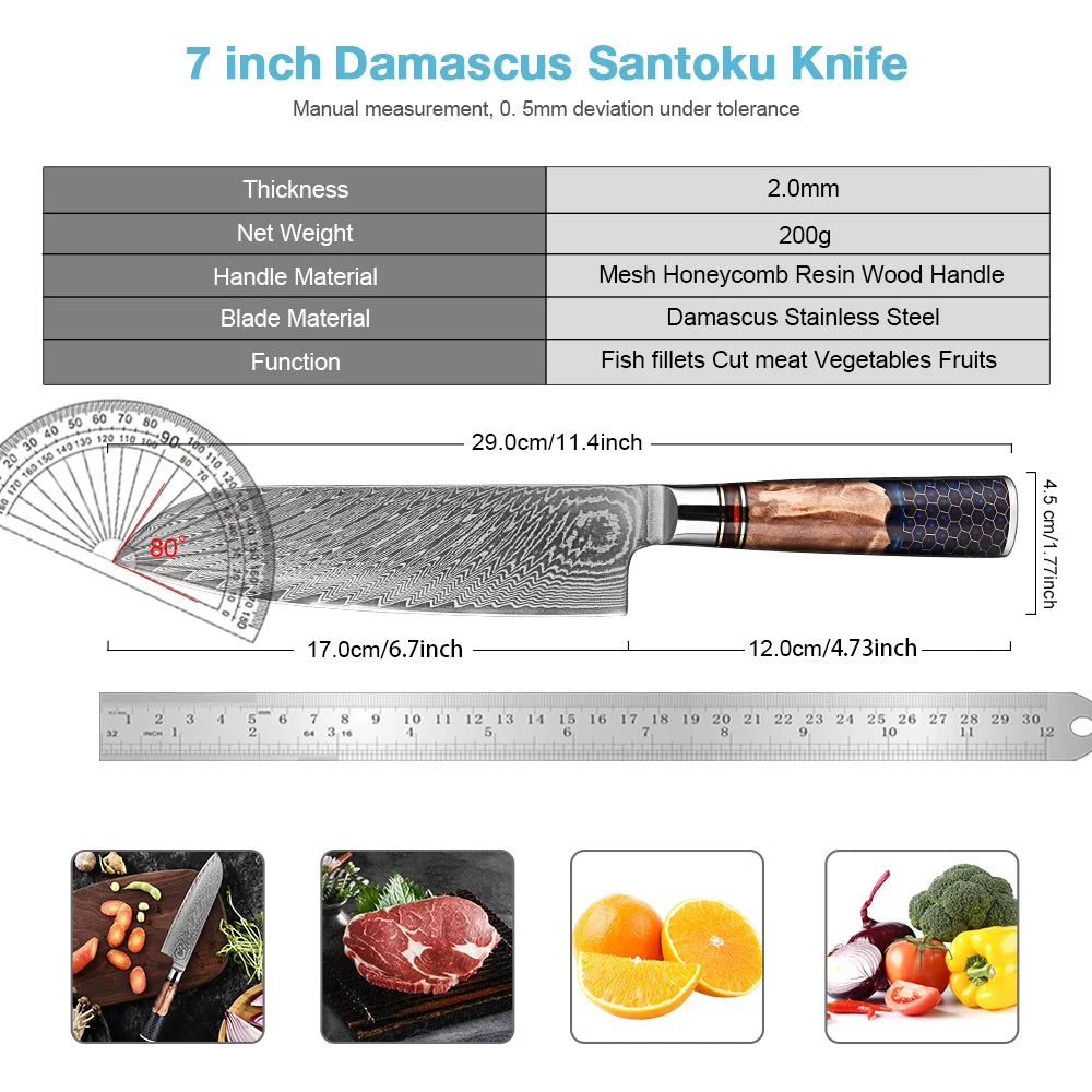 XITUO Damascus Steel Santoku Knife – Sharp Japanese Chef Knife Santoku Chef Knife Qst