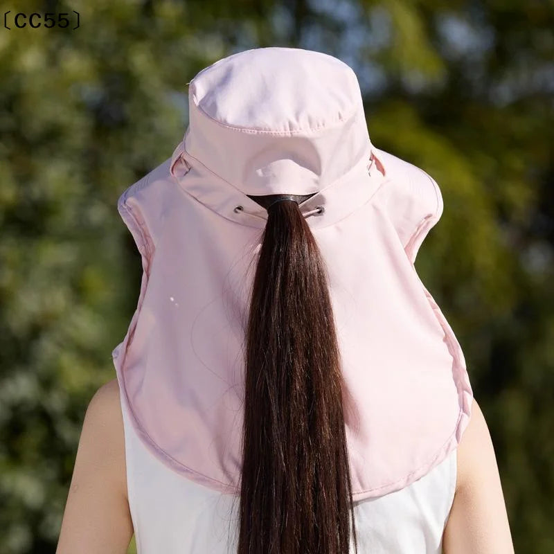 Women's Wide-Brim Fisherman Hat with UV Neck Shawl Cover Wide Brim Sun Hat Qst