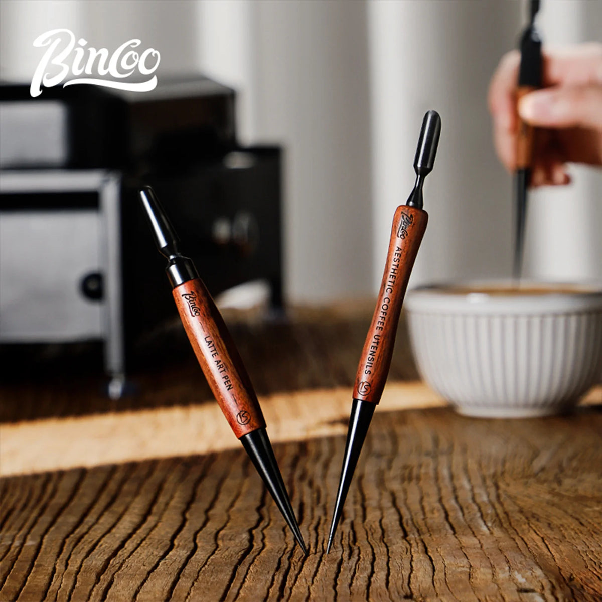 Stainless Steel Latte Art Pen – Wooden Handle Coffee Decorating Tool Latte Art Tool Qst