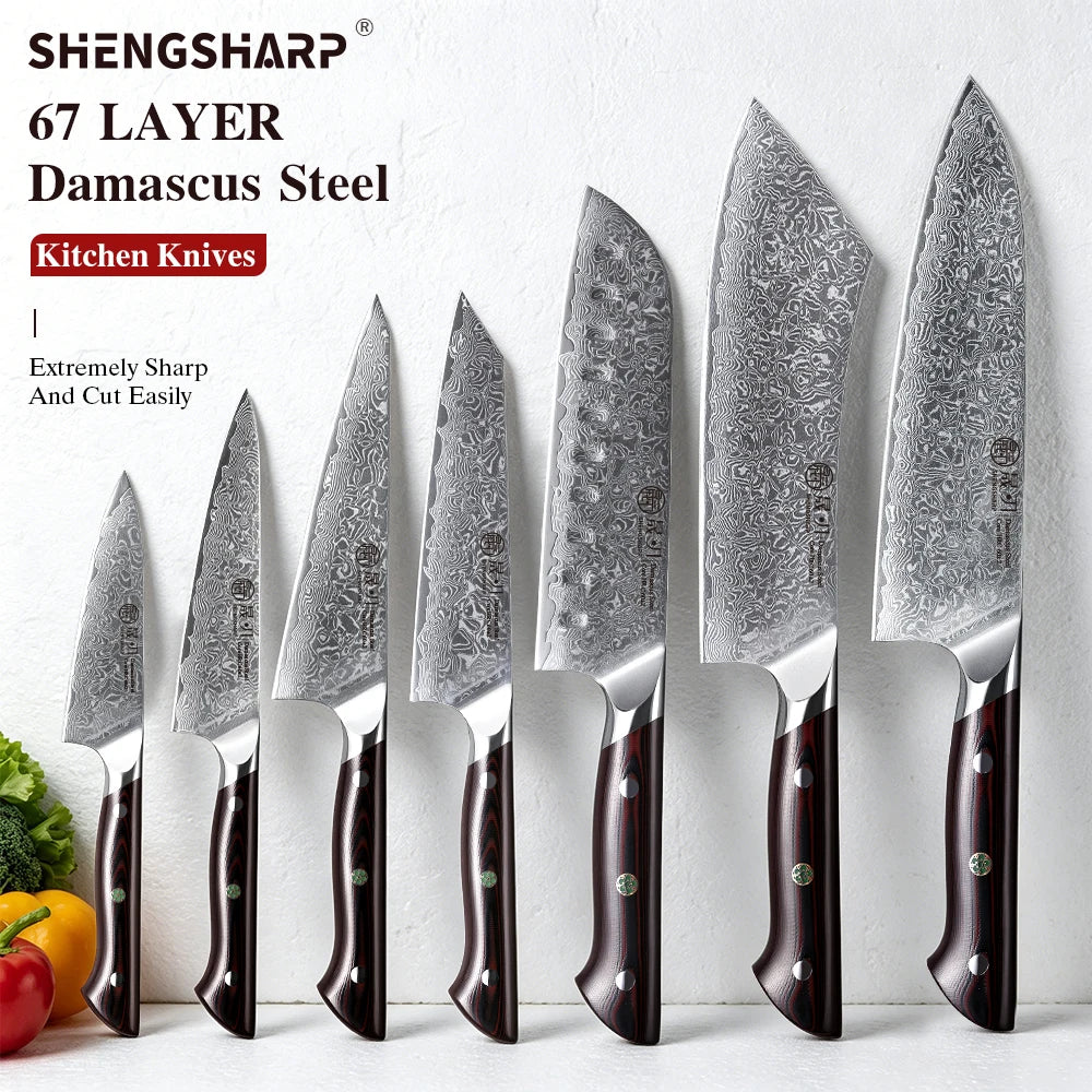 SHENGSHARP 67-Layer Damascus Chef Knife – G10 Handle Gift Box Damascus Kitchen Knife Qst