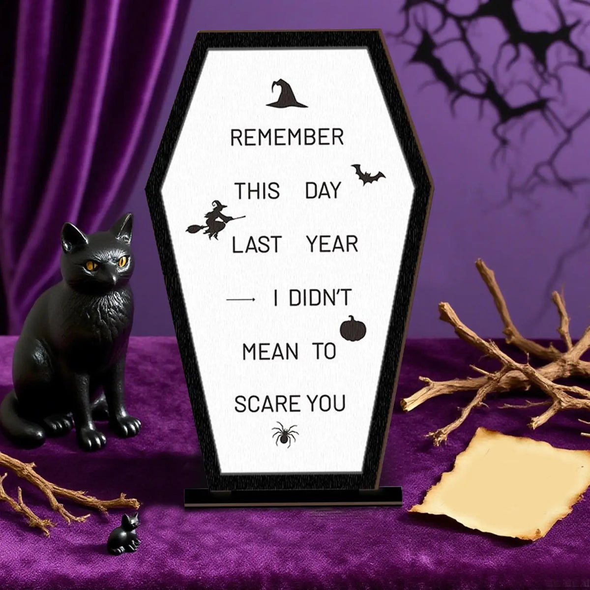 Halloween Coffin Wooden Table Sign & Message Board Display Halloween Table Decor Qme