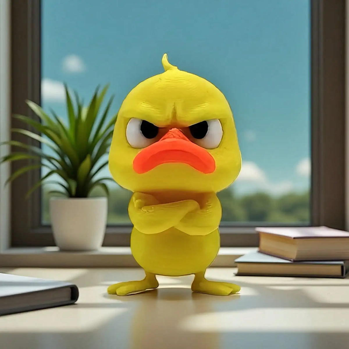 Angry Yellow Duck Statue – Funny Figurine with Crossed Arms Novelty Figurine Qme