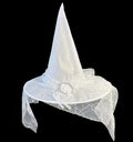White Witch Hat with Veil – Halloween Cosplay Costume Accessory Costume Hat Qme White