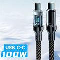 120W USB-C Fast Charging Cable with LED Display | Nylon Braided USB Charging Cable Qme Black C To C 2m