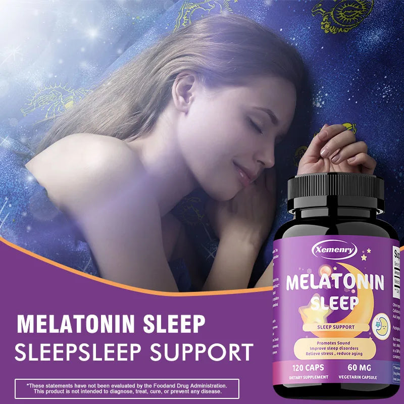 Xemenry Melatonin Vegetarian Capsules 60mg – Sleep Support Melatonin Supplement Qst