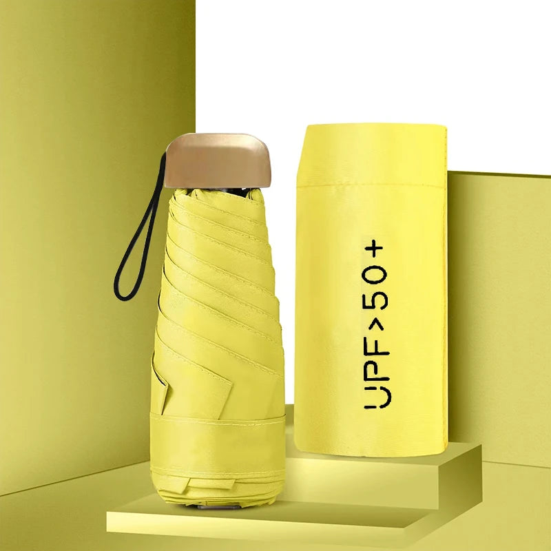 Ultra-Light Mini 5-Fold UV Pocket Sun Umbrella for Women Folding Sun Umbrella Qst YELLOW