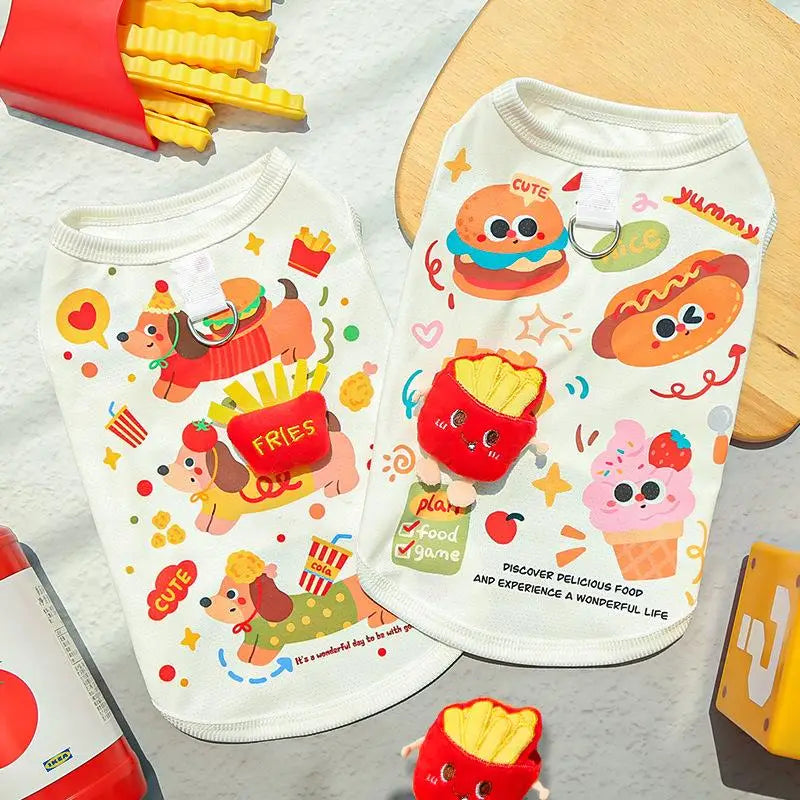 3D Burger Print Summer Pet Vest | Breathable Dog & Cat Top Pet Clothing Vest Qme