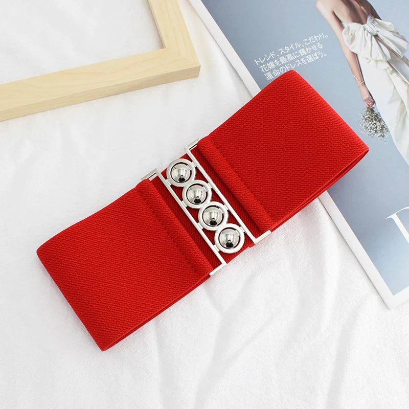 Women's Retro Elastic Wide Waistband Corset Belt | One Size Elastic Waistband Belt Qst Red