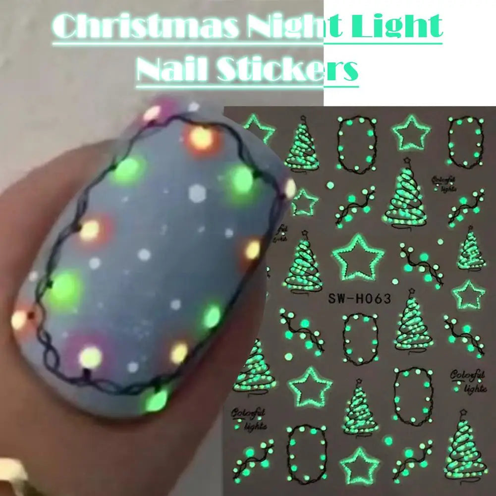 Glow-in-the-Dark Christmas Nail Art Stickers – Stars & Trees Nail Art Stickers Qme