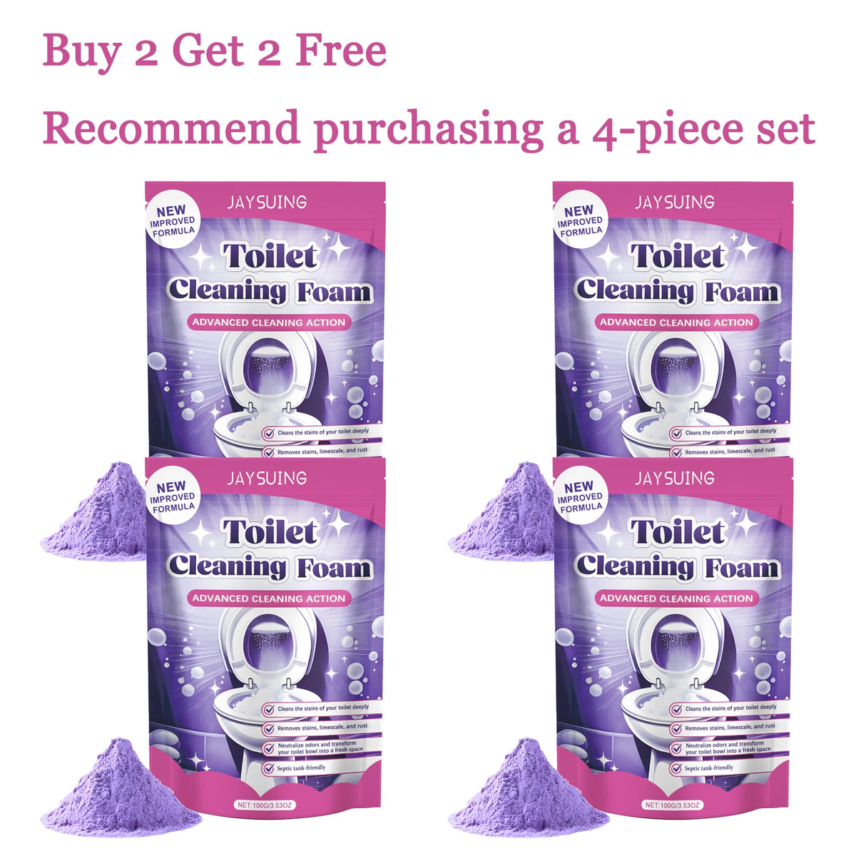 Jaysuing 100g Toilet Cleaner Powder – Descaling & Deodorizing Toilet Cleaner Powder Qst 4 pcs