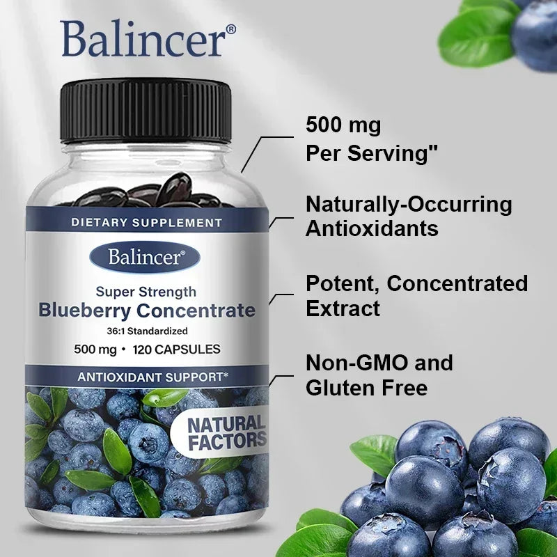 Blueberry Concentrate 500mg Softgels – Vision & Antioxidant Support Dietary Supplement Qst