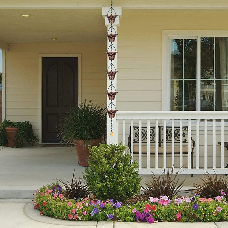12-Cup Copper-Plated Metal Rain Chain – Gutter Downspout Rain Chain Qst