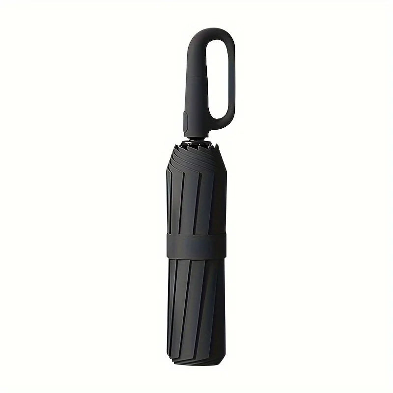 10-Bone Auto Folding Umbrella – Extra Large UV & Rain Parasol Folding Parasol Umbrella Qst black 10K Iron