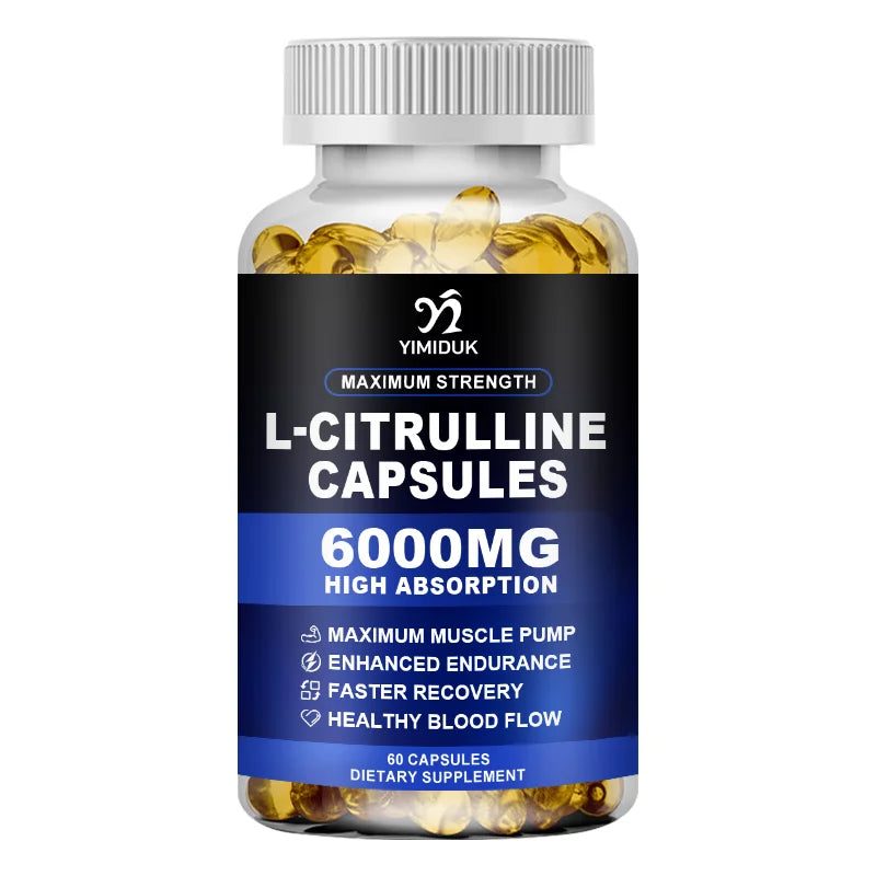 L-Citrulline 6000mg Capsules – Endurance & Muscle Support Sports Nutrition Supplement Qst 60pcs - 1 BOX Trial