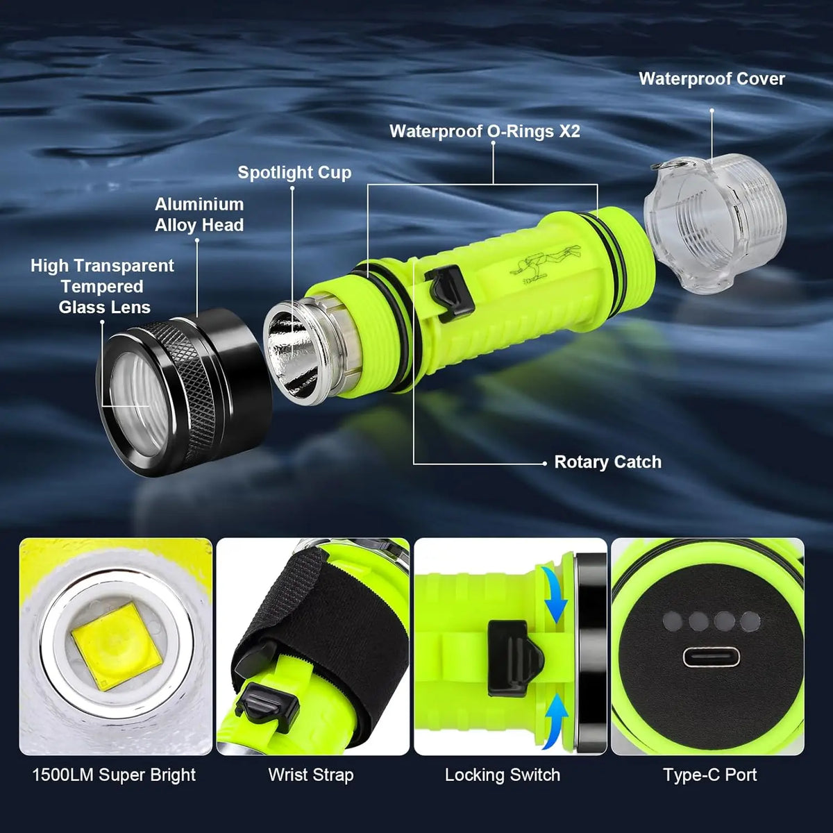 3800 Lumen Rechargeable Scuba Diving Flashlight – IPX8 Diving Flashlight Qst
