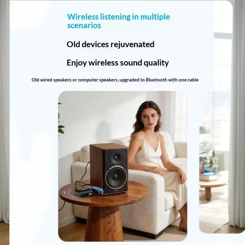 Bluetooth 6.0 Wireless Audio Transmitter Receiver HiFi Stereo 20M Wireless Audio Adapter Qme