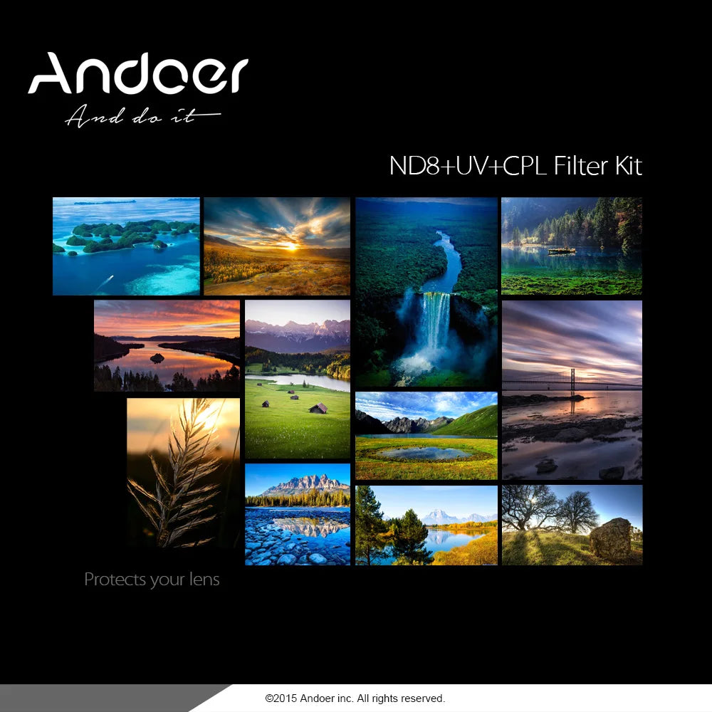 Andoer 72mm UV CPL ND8 Lens Filter Kit for DSLR Cameras Camera Lens Filter Kit Qst
