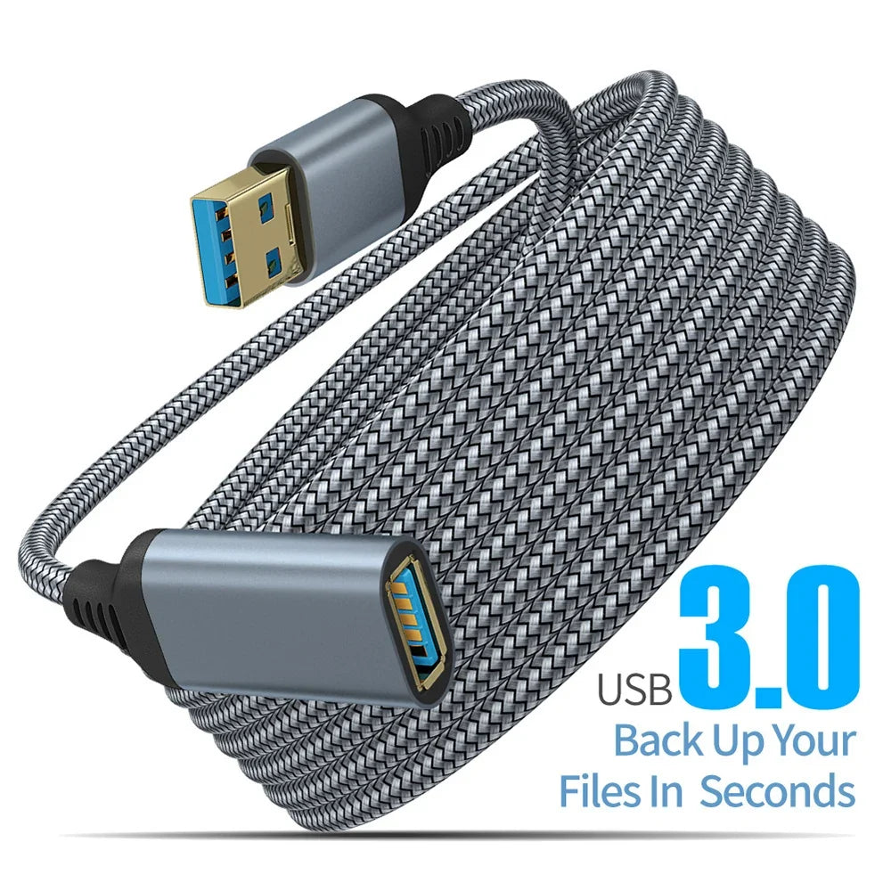 Nylon Braided USB 3.0 Male-to-Female Extension Cable 5M USB Extension Cable Qme Grey 5m