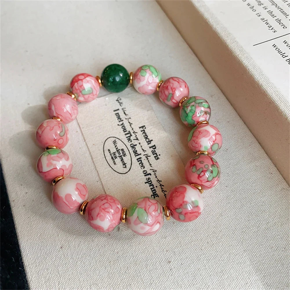 Chinese Peach Blossom Electroplated Ceramic Bead Bracelet Ceramic Bead Bracelet Qme 1