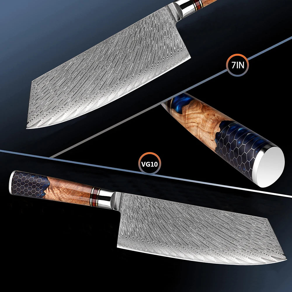XITUO 7-Inch Damascus Steel Chinese Cleaver | VG10 Core Damascus Cleaver Knife Qst