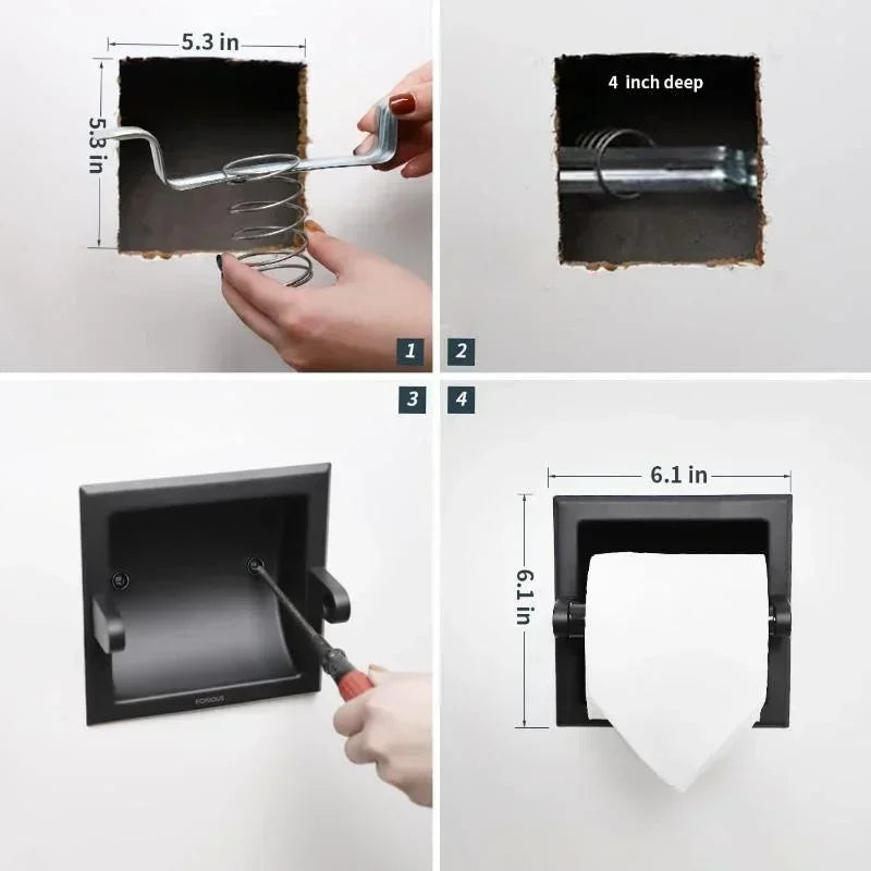 Black Metal Recessed Toilet Paper Holder | Wall Mount Bracket Toilet Paper Holder Qme