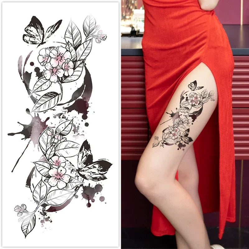 Pink Rose Butterfly Temporary Leg Tattoo Stickers – Colorful Temporary Tattoo Stickers Qme